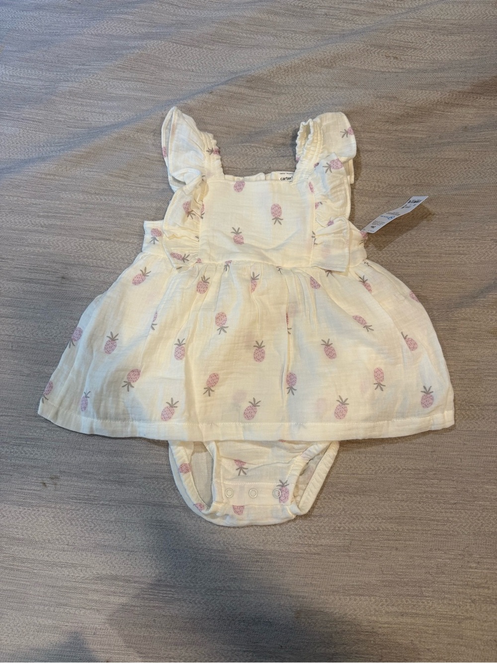 Cute Pineapple Print Baby Dress Bodysuit - Cream with Pink Pineapples
